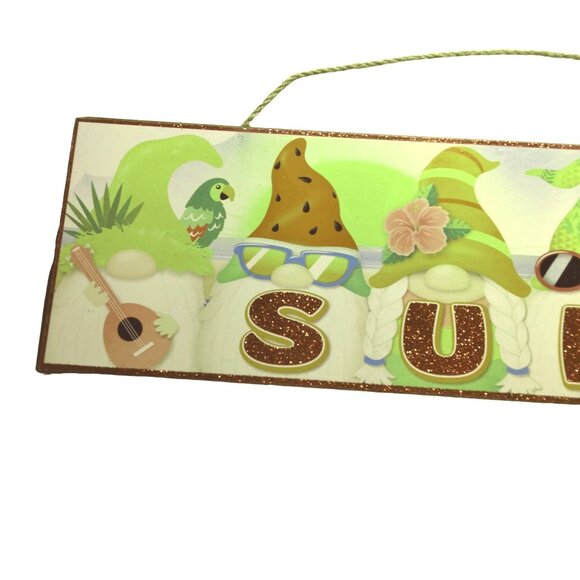 Summer gnome Sign flamingo Parrot Wood Hanging Rope Beachy Coastal Tropical - Picture 5 of 9